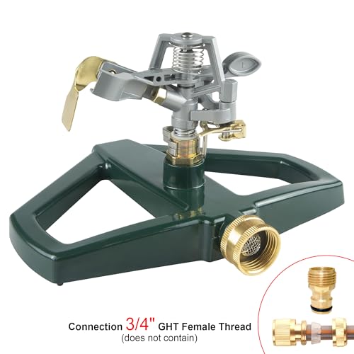 Sprinklers for Yard with Metal Base, Heavy Duty Sprinklers 360 Degree Rotating, Adjustable Zinc Alloy Sprinkler for Yard, Garden, Lawn and Large Areas