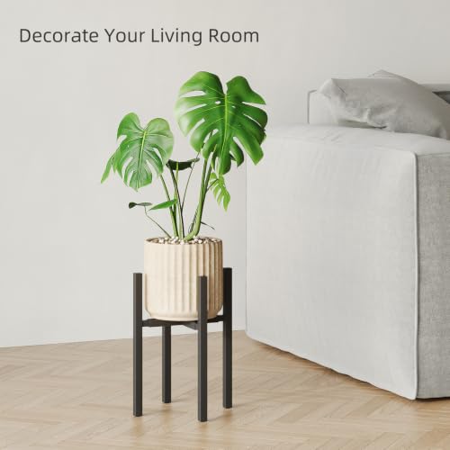 Adjustable Plant Stand Indoor, 2 Heights Black with Round Plate - color: black-a