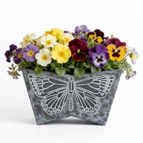 GreenShip 16 Inch Large Resin Flower Pots, Resin Planter Pot with Drainage Hole, Vintage Butterfly Embossed Decorative Garden Pot, Weather-Resistant for Porch, Patio, Indoor Use, Dark Grey - style: Dark Grey-1 Pack