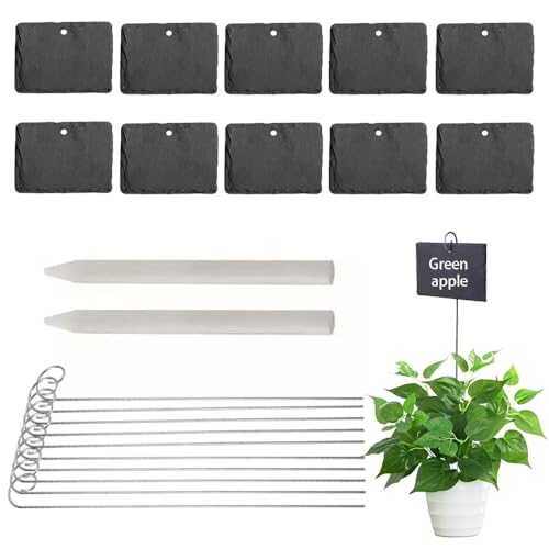 Slate Plant Labels Garden Markers Signs Labels with Stainless Steel Stake & Marker Pen Waterproof Slate Plant Labels for Flowers, Herbs, Potted Plants, Seed (Rectangular, 10PCS) - size: 10PCS, style: Rectangular