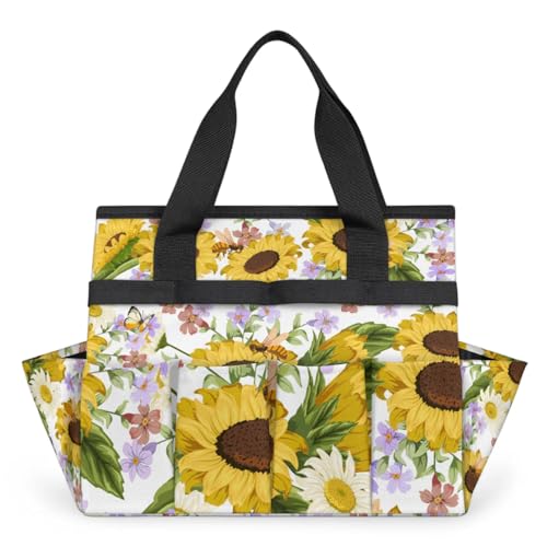Garden Tote Bag with Pockets Sunflower Gardening Bags for Tools Organizer Heavy Duty Storage Bag with Handle for Lawn Yard Casual - color: Vintage Bird-1