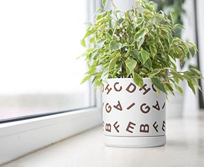 D'vine Dev Set of 2 Ceramic Planter Pots with Drainage Hole and Saucer, 6 Inch Plant Pots for Plants Indoor Houseplants, White, 99-Z-G-1-Y - size: 6", style: Letters White