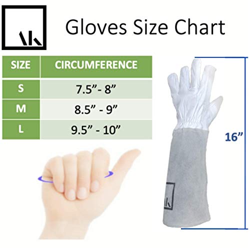 ArtAK Rose Pruning Gloves - Long Leather Gauntlet Gardening Gloves for Women, Cut Proof and Thorn Proof for Rose Gardening - White M - size: Medium White