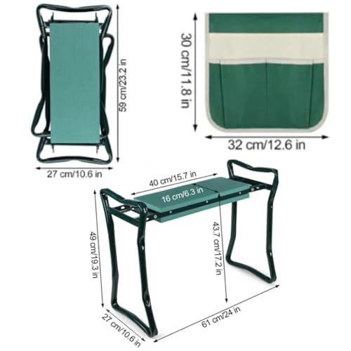 Foldable Dual Use Garden Kneeler and Seat, Heavy Duty Gardening Stool with Soft EVA Kneeling Foam Pad and Tool Pouch, Green