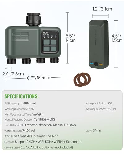WiFi Water Timer for Garden Hose, Sprinkler Timer 4 Zone, Smart Hose Water with WiFi Irrigation Controller,Voice Control RF433 Automatic Irrigation System/Rain Delay/Manual Watering D34WT06 - style: 4 ZONE