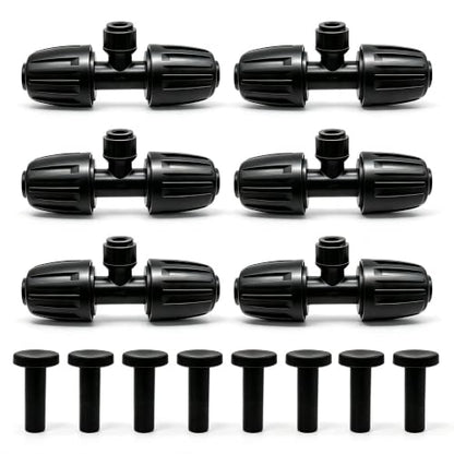 6 Pcs 1/2'' to 1/4'' Drip Irrigation Fittings & 8 Plugs -3 Way Push-to-Fit