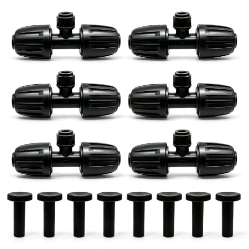 6 Pcs 1/2'' to 1/4'' Drip Irrigation Fittings & 8 Plugs -3 Way Push-to-Fit