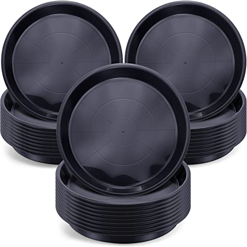 Sawysine 30 Pack Plastic Plant Saucer Round Drip Trays Black Flower Pot Saucers Thick Plant Dish Sturdy Water Tray Heavy Drainage Potted Container for Indoor Outdoor Garden (10 Inches) - size: 10 Inches