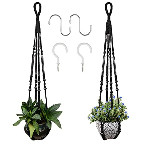 RIFNY Macrame Plant Hanger Indoor, Hanging Plant Holder, Black, 2 PCS - color: Black, size: 35 Inch 2pcs
