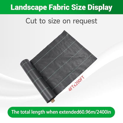Weed Barrier Fabric Planting Cover - 4 x 200 FT Heavy Duty Landscape Fabric Ground Cover Block for Outdoor Planting - size: 4 x 200 FT