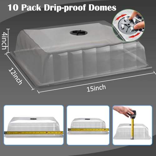 RooTrimmer 10-Pack Leak-Proof Humidity Domes, Plastic Clear Seed Starter Dome, Seed Starter Tray Covers Humidifying and Insulating for Greenhouse Germination and Garden Growing (16"×13", 4" Height) - size: 1613 4 Inch Dome-10P