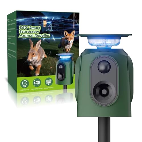 2026 Upgraded Solar Ultrasonic Animal Repeller, 360° Motion Detection with LED Flashing Light, Waterproof Design for Outdoor Garden, Farm, Temporary Yard Protection Against Deer, Cats, Dogs, Raccoons