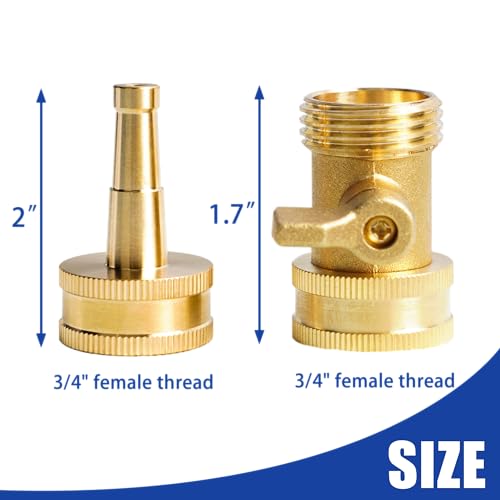 Hourleey 2 Set Heavy Duty Brass Hose Nozzle, Pressure Jet Nozzle with Hose Shutoff Valve, 3/4" GHT Nozzles for Garden Hose, Car Wash, Extra 4 Rubber Washers