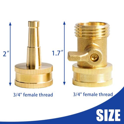 Hourleey 2 Set Heavy Duty Brass Hose Nozzle, Pressure Jet Nozzle with Hose Shutoff Valve, 3/4" GHT Nozzles for Garden Hose, Car Wash, Extra 4 Rubber Washers