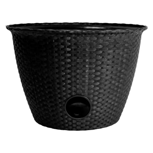 The HC Companies Woven Garden Hose Holder - Lightweight Plastic Decorative Water Hose Holder w/100-Foot Capacity - Garden Hose Pots for Outside (18”, Black, Pack of 1) - color: Black, style: Pack of 1