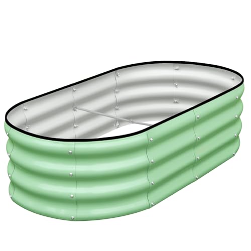 SnugNiture Galvanized Raised Garden Bed, 4x2x1ft Oval Metal Planter Box for Planting Outdoor Plants Vegetables - color: Green, size: 4x2x1 ft