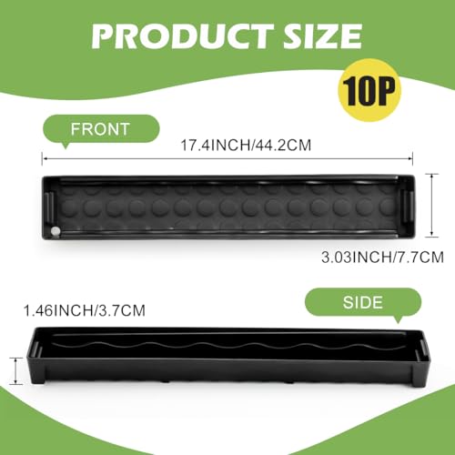 RooTrimmer 10 Pack Plastic Windowsill Saucer with 2.8 inch (7CM) Square Nursery Pots 60pcs, Rectangular Window Sill Plant Pot Trays with Removable Drainage Hole, Thick Plant Saucer Tray (Black) - size: Trays (17"x3"x1.5") + 2.8 Inch Pots-10 Pack