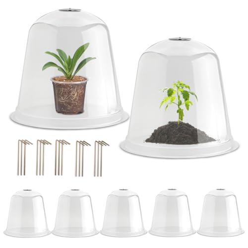 RooTrimmer 13 Inch Humidity Domes Garden Cloches for Plant Protection, Protectors from Animals, Garden Clear Plant Cover with Ventilation Holes 5 Pack - size: 13" D × 12" H 5P