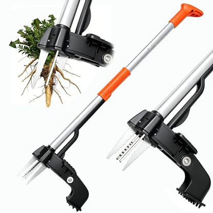 Standing Weed Puller Tool with 4 Claws, Upgraded Weed Remover Tool with Long Handle, Heavy Duty Weed Puller for Dandelion, Stand Up Weeder Root Removal Tool for Garden Lawn Yard
