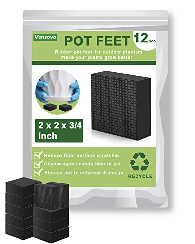 vensovo Invisible Rubber Pot Feet – Square Non-Slip Risers Elevate 3/4 Inch for Drainage & Airflow, 12 Pack Solid Pot Risers for Indoor & Outdoor Planters, Garden, Patio, Deck Use (2" Size)