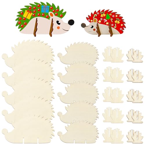 Ipotkitt 10pcs Hedgehog Wood Slices with Display Stands 2 Sizes Unfinished Natural Wooden Cutouts for Home Holiday Decor Thanksgiving Party Favors DIY Crafts - color: Hedgehog Wood Slices_10pcs