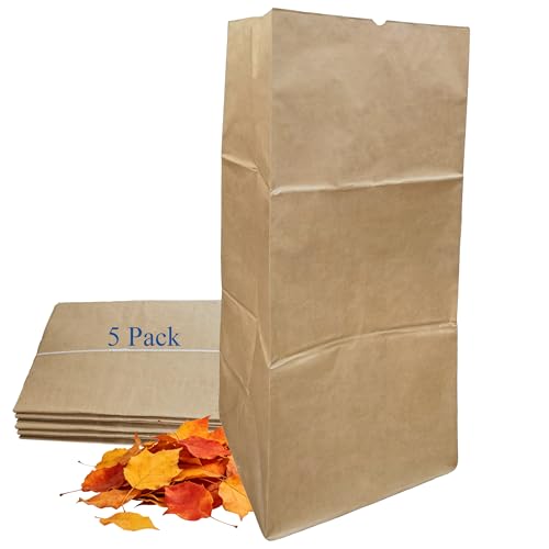 30 Gallon Self Standing Yard Waste Bags, Heavy Duty 2-Ply Paper Leaf Bags for Leaves, Grass & Twigs (5)