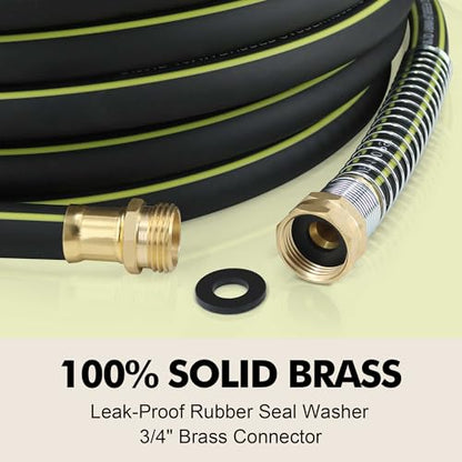 Flexible Rubber Garden Hose 100ft, 5/8" Hybrid Rubber Hose Heavy Duty - color: Black, size: 100ft 5/8"