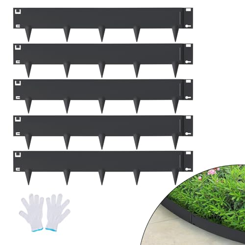 VEVOR Steel Landscape Edging, 5-Pack Steel Garden Edging Borders, 39" L x 5" H Strips, Hammer-in Edging Border, Bendable Metal Landscape Edging for Yard, Garden, Lawn, 3.15" Spike Height, Black - size: 39" L x 5" H, style: 5 x 39 Inch