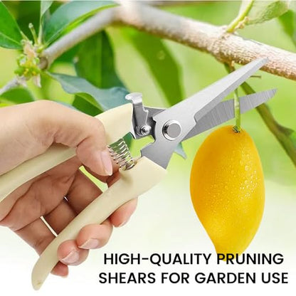 Straight Blade Stainless Steel Pruning Shears for Garden - Rust Resistant Branch Cutter with Non-Slip PP Handle - color: Beige, size: Straight mouth
