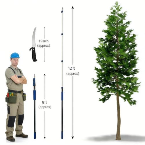 26FT Reach Pole Saws for Tree Trimming with 5-20FT Telescoping Extension Pole, Anti-slip Handle, Manual Pruning Pole Saw with 19" 3X Detachable Saw for Forestry, Yard, Garden, Patios