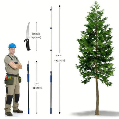26FT Reach Pole Saws for Tree Trimming with 5-20FT Telescoping Extension Pole, Anti-slip Handle, Manual Pruning Pole Saw with 19" 3X Detachable Saw for Forestry, Yard, Garden, Patios