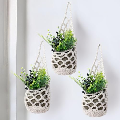 3 Packs Macrame Wall Plant Hanger for 4 in, Small Hanging Plant Basket - color: Beige X 3pc
