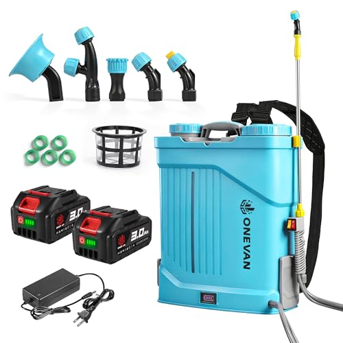 Battery Powered Backpack Sprayer 5.3 Gallon, 0-100 PSI Adjustable Pressure Sprayer with 2 * 3.0A Batteries, Electric Sprayer with Telescopic Wand and 5 Nozzles for Lawn, Garden, Yard