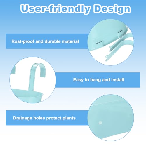uxcell Rail Planter for Outdoor Plants, 4 Pcs 11" Iron Wall Hanging Planters Fence Railing Balcony Planters with Drainage Holes and Detachable Hooks, Light Blue - color: Light Blue