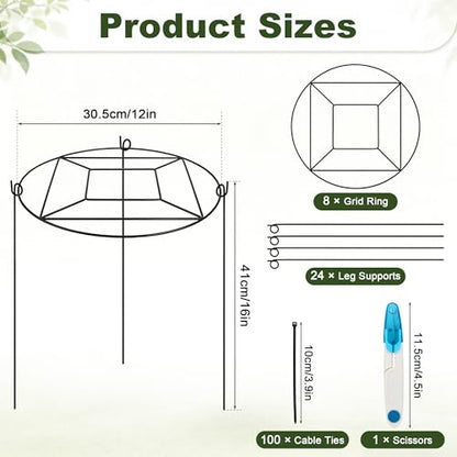 8 Pack Peony Cages and Supports with 100 Cable Ties and a Pair of Scissors