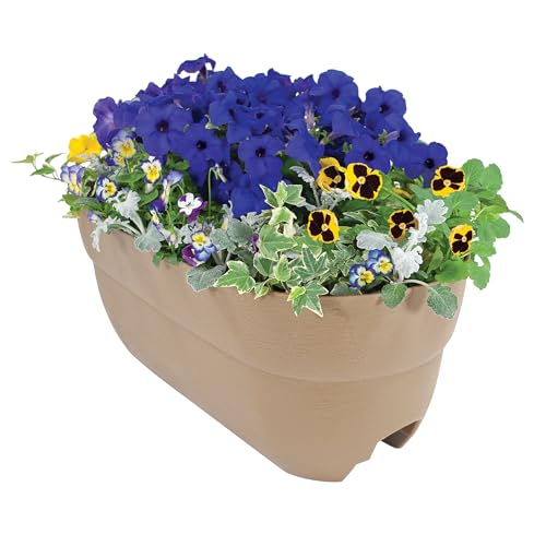 EMSCO Group Bloomers Railing Planter with Drainage Holes – 24" Weatherproof Resin Planter – Sand - color: Sand, size: 24.3 × 10.5 × 9.5 inches