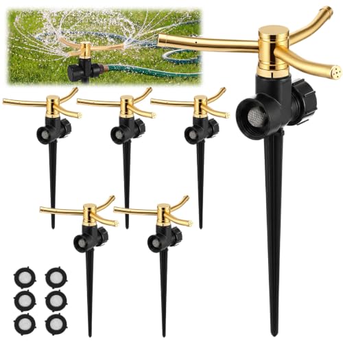 6 Pack Metal Lawn Sprinklers for Yard with Brass Nozzle & Aluminum Alloy Spike Base, Adjustable Automatic Garden Water Sprinkler System with Screen Gasket for Yard Lawn Greenhouse(Black) - color: Black