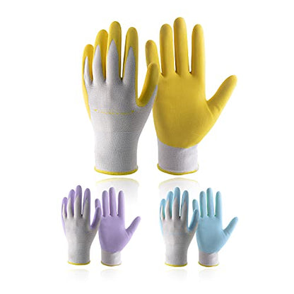 HANDLANDY 2/3/6 Pairs Womens Gardening Gloves, Garden Gloves for Women - color: Blue & Yellow & Violet (3 Pairs), size: Small