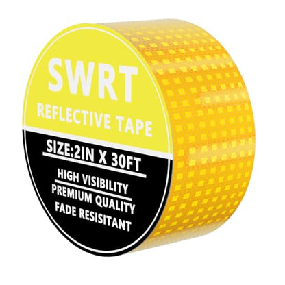 SWRT Reflective Tape 2 Inch x 30 Feet DOT-C2 Shining Star Fade Resistant Yellow Reflective Tape Outdoor Waterproof Strong Adhesive Safety Warning Tape Reflector Conspicuity Tape for Trailer Truck Bike - size: 2 Inch x 30 Ft