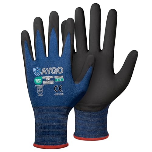 KAYGO Safety Work Gloves, MicroFoam Nitrile Coated, Men Women,KG18N - color: Dark Blue, size: Small