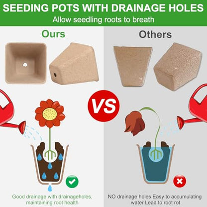 KOAMLY Square Peat Nursery Pots 150 Pcs 3in Biodegradable and Label, Used for Outdoor Gardens in Plant Nurseries