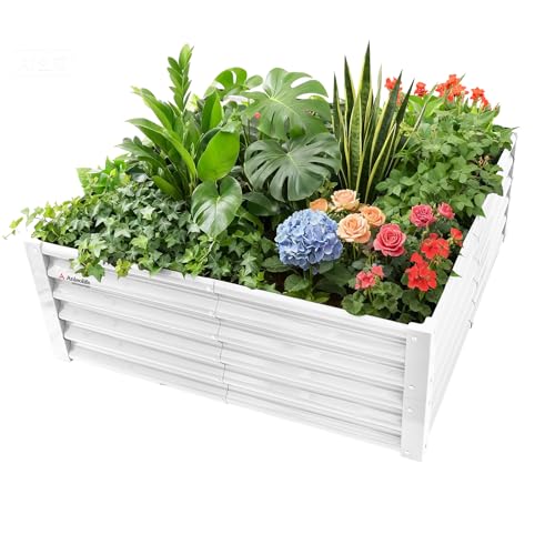 Anleolife 4x4x1.5ft Square Galvanized Raised Garden Bed, Antique White - color: Square-antique White, size: 4x4x1.5ft Tall