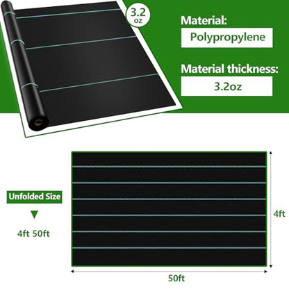 BPL 4ft×100ft Garden Weed Barrier Fabric Heavy Duty Landscape Fabric with Superior Permeability Easy Set up Weed Control Ground Cloth - size: 4FT×100FT