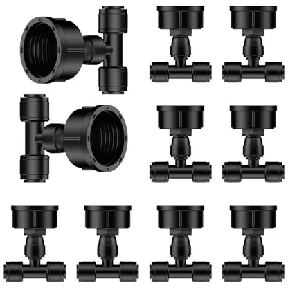 Pawfly 10 Pcs 3/4" to 1/4" Drip Irrigation Faucet Adapters, Quick Connect 3/4" FHT Faucet to 1/4" Tubing Connectors, Push-to-Fit Garden Hose Adapters, Anti-Leak Drip Irrigation Hose Connectors - size: 10pcs Dual-Port Adapters