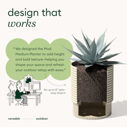Veradek Mod Series Medium Planter - Round Outdoor Planter with Shelf - color: Sand, size: 17 inch