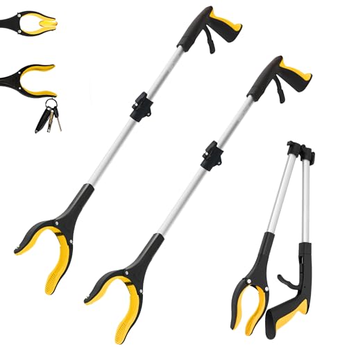 2 Pack 32 inch GrabRunner Reacher Grabber Tool with Rotating Head and Magnet (New Yellow) - color: Yellow(pack of 2)