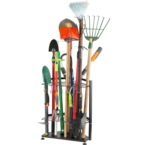 UU-Major Garden Tool Organizer for Garage Corner,Free Standing Yard Tools Rack Heavy Duty,Garage Organization and Storage Stand for Broom,Mop,Rakes,Shovel Holder for Lawn/Shed/Outdoor. - color: Triangel-Black