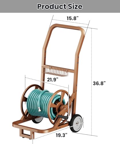 Artigarden Garden Hose Reel Cart with Wheels, Outdoor Water Hose Reel Brown - color: Brown, size: Holds 165 ft
