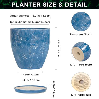 6 Inch Ceramic Plant Pot - Ceramic Planters Indoor, Blue - color: Sky Blue, size: 6 Inch