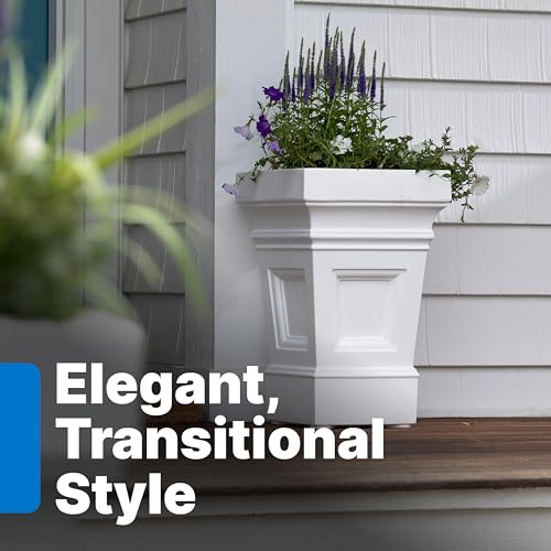 Step2 Atherton Square Planter, Large Planters for Outdoor Plants, Gardening and Flower Pot for Patio or Porch, Efficient Drainage, Durable Plastic, Classic White - color: Classic White